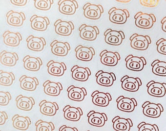 Mini Pig Foil Planner Stickers: Farm Animal Icons (72 pcs)