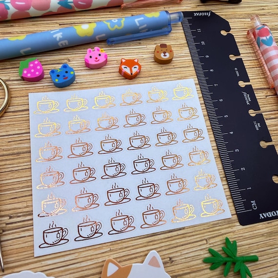 Mini Foil Planner Stickers: Tea Cup, Coffee, Cafe Icons