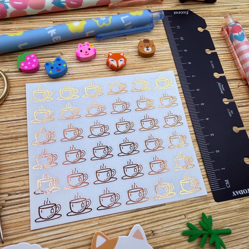 Mini Foil Planner Stickers: Tea Cup, Coffee, Cafe Icons image 1