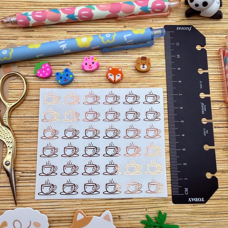 Mini Foil Planner Stickers: Tea Cup, Coffee, Cafe Icons image 2