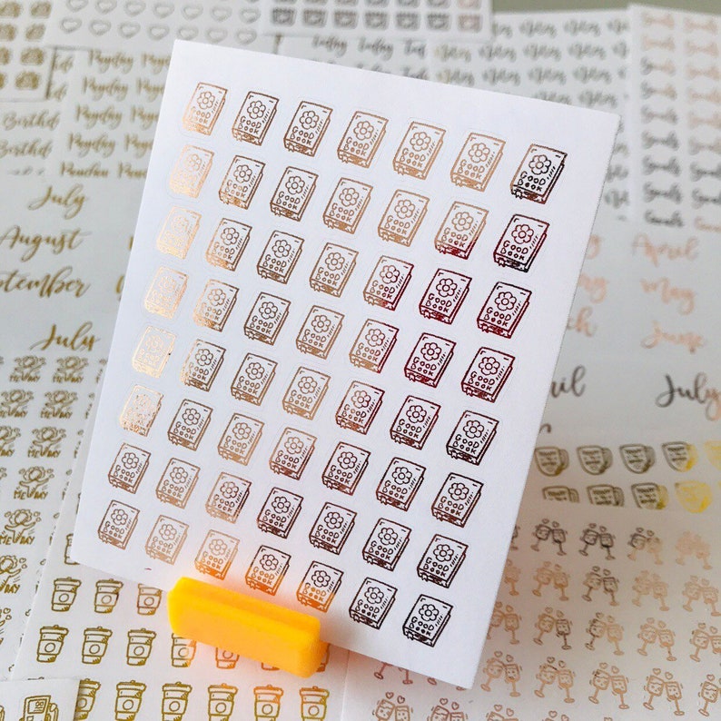 54 pcs BOOK Read Bookworm Novel Pocket Me Time Icon Foil Planner Sticker Sheet Reading