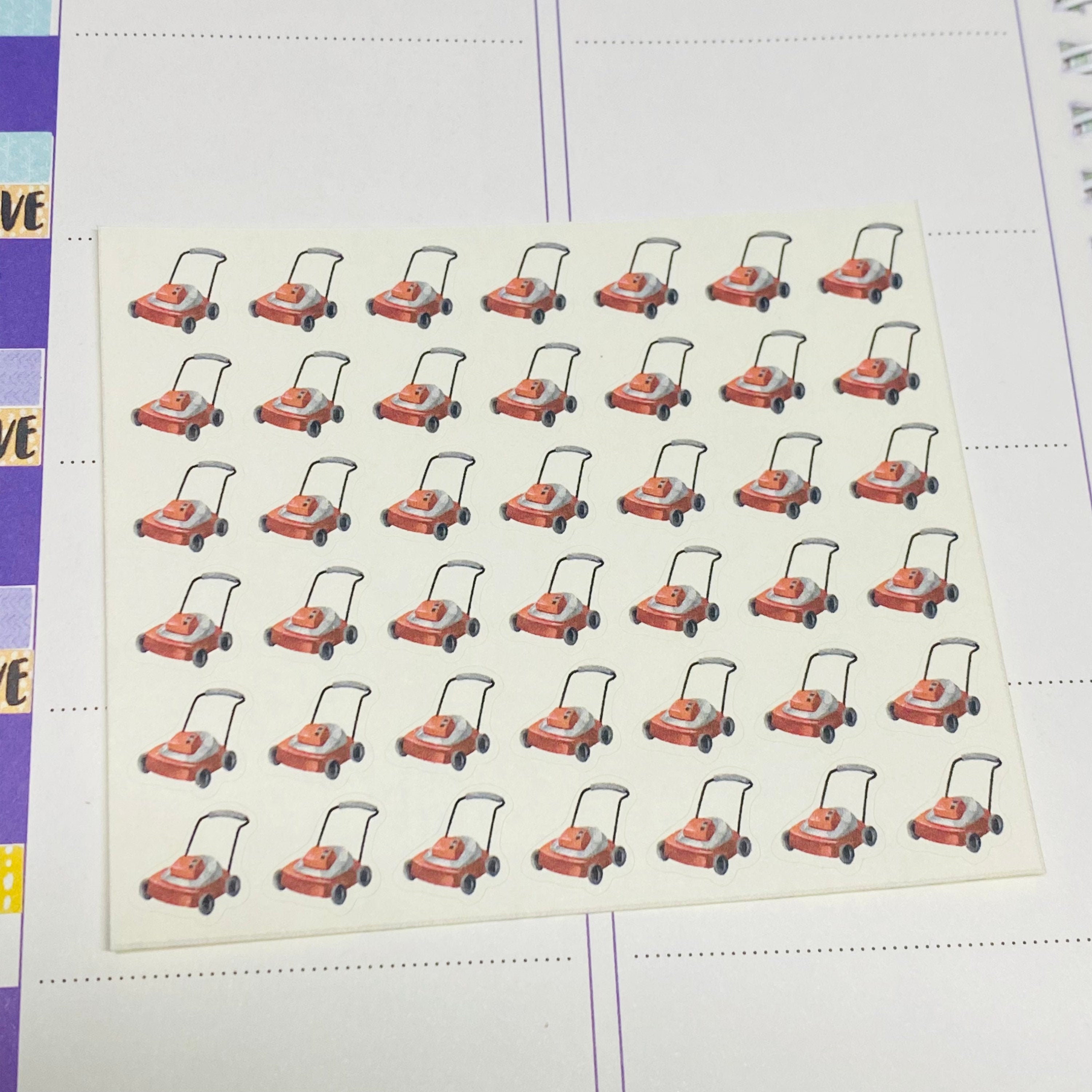Planner Sticker Mini 1cm, 42 pcs Lawn Mower | Mowing | Gardening | Cleaning | House Chores