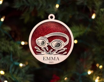 Personalized Swimmer Christmas Ornament | Wood Laser Cut 3D Double Layered | 2025 | Holiday coach idea | Swim Team