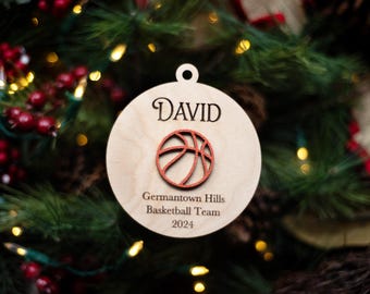 Personalized Basketball Player Christmas Ornament | Wood Laser Cut 3D Double Layered | 2024 | End of season gift | Holiday coach idea