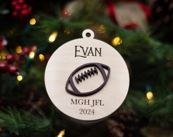 Personalized Football Player Christmas Ornament | Wood Laser Cut 3D Double Layered | 2024 | End of season gift | Holiday coach idea