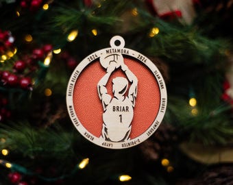 Personalized Basketball Player Christmas Ornament textured | Wood Laser Cut 3D Double Layered | 2024 | End season gift | Holiday coach idea