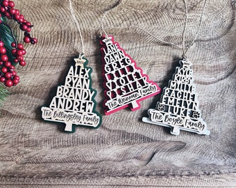 Family Personalized with names Custom Ornament | Laser Cut Wood Custom Shaped Christmas Tree | Christmas Gift For Family Members