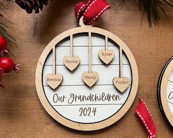 Grandparent personalized 3D layered Christmas ornament engraved with grandchildren's names | gift for grandma grandpa from grandkids