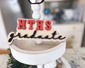 Graduation centerpiece Custom |Tiered Tray Decor | 3D laser cut wood | Party Decorations | Class of 2025 | High School Name
