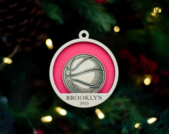 Personalized Basketball Christmas Ornament | Wood Laser Cut 3D Double Layered | 2025 | Holiday coach idea | Basketball Player