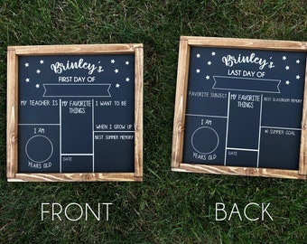 First Day of School Chalkboard Personalized Framed Double Sided First and Last Day of School Personalized Reusable Chalkboard Gift - STARS