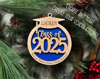 Class of 2026 2025 graduation Christmas ornament personalized name high school college | stocking stuffer gift | 3D laser cut | cap tassel