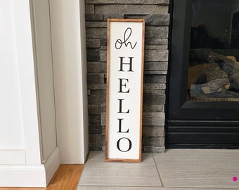 Oh Hello Small Welcome Sign | Entryway Spring Decor | Mini Vertical Welcome Wood Sign | Small Welcome Sign Thin Skinny | Christmas