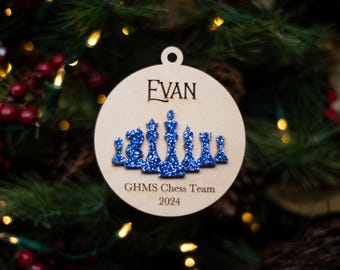 Personalized Chess Lover Christmas Ornament | Wood Laser Cut 3D Double Layered | 2024 | End season gift | Holiday coach idea | Chess Player