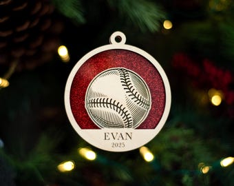 Personalized Baseball Christmas Ornament | Wood Laser Cut 3D Double Layered | 2025 | Holiday coach idea | Baseball Player