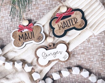 Personalized Engraved 3D dog bone shaped Christmas ornament | Gift for dog mom | Holiday stocking tag for dogs | gift for dog dad