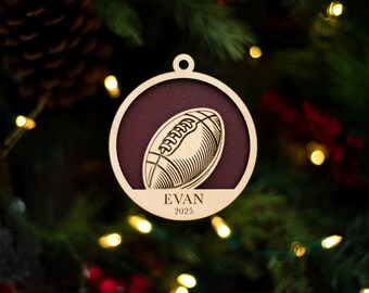 Personalized Football Christmas Ornament | Wood Laser Cut 3D Double Layered | 2025 | Holiday coach idea | American Football Player