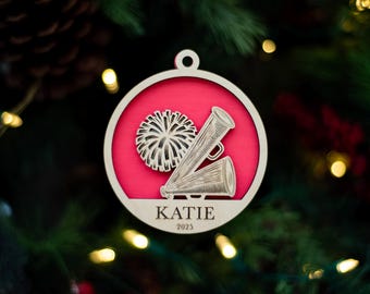 Personalized Cheer Christmas Ornament | Wood Laser Cut 3D Double Layered | 2025 | Holiday coach idea | Cheerleader | Cheerleading