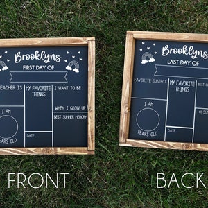 First Day of School Chalkboard Personalized Framed Double Sided First and Last Day of School Personalized Reusable Chalkboard with RAINBOWS