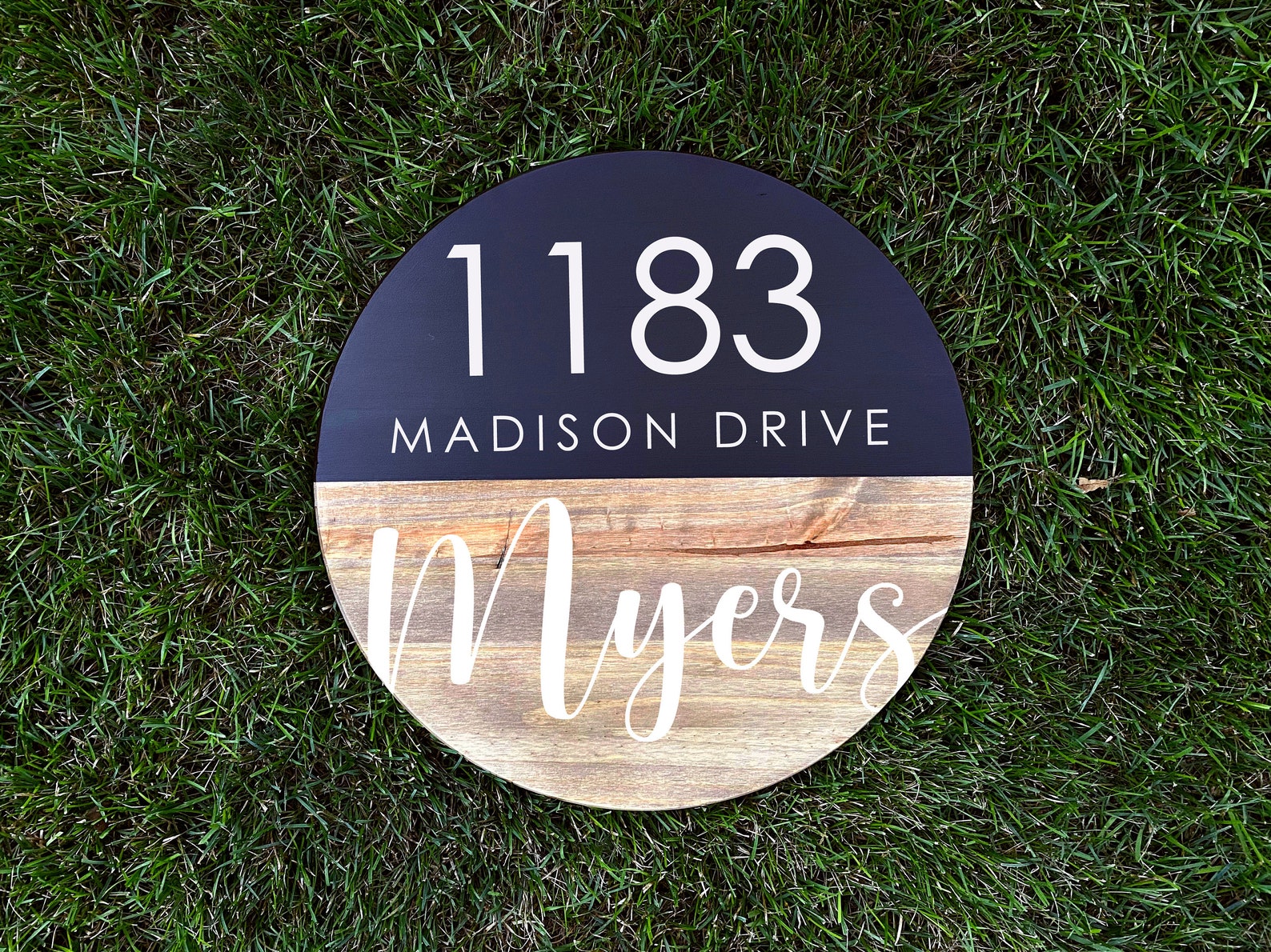 Circle Address Sign Wooden Address Plaque House Numbers Etsy