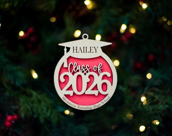 Class of 2025 2026 graduation Christmas ornament personalized high school name | gift memento keepsake laser cut wood | college graduate