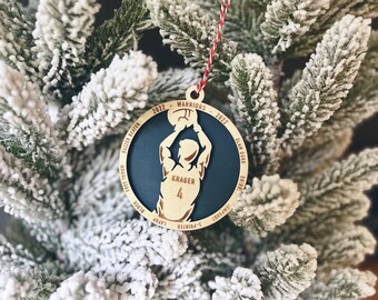 Personalized Basketball Player Christmas Ornament | Wood Laser Cut 3D Double Layered | 2024 | End of season gift | Holiday coach idea