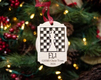 Personalized Chess team Christmas Ornament | Wood Laser Cut 3D Double Layered | 2024 | End of season gift | Holiday coach idea | School
