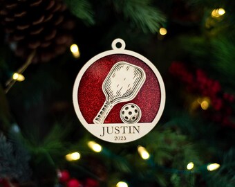 Personalized Pickleball Christmas Ornament | Wood Laser Cut 3D Double Layered | 2025 | Holiday coach idea
