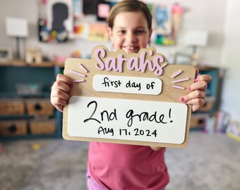 First Day of School Whiteboard Personalized | First and Last Day of School Personalized Reusable White board Reuse - LINES