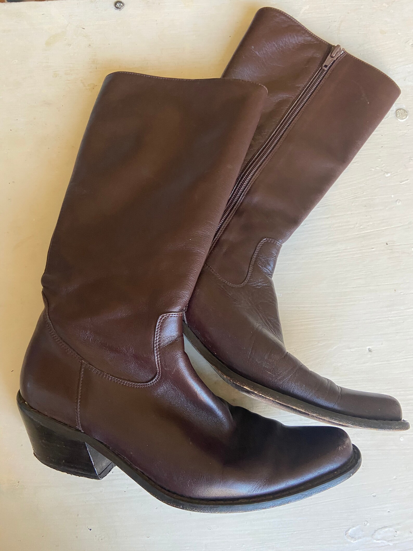 Burgundy leather cowboy boots uk size 4 Etsy