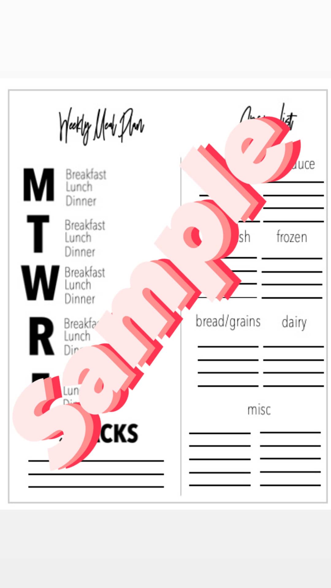 Printable Weekly Meal Planner Template - Etsy
