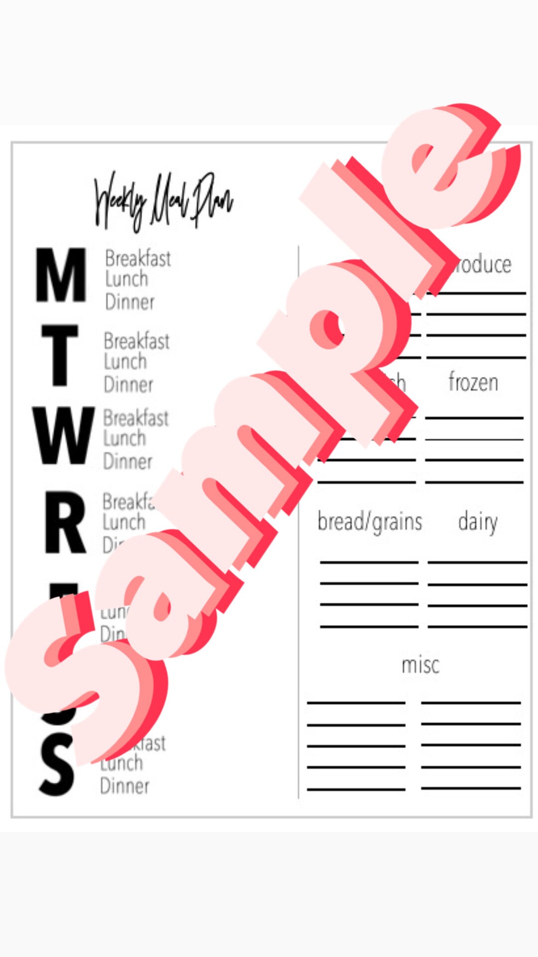 Printable Weekly Meal Planner Template - Etsy