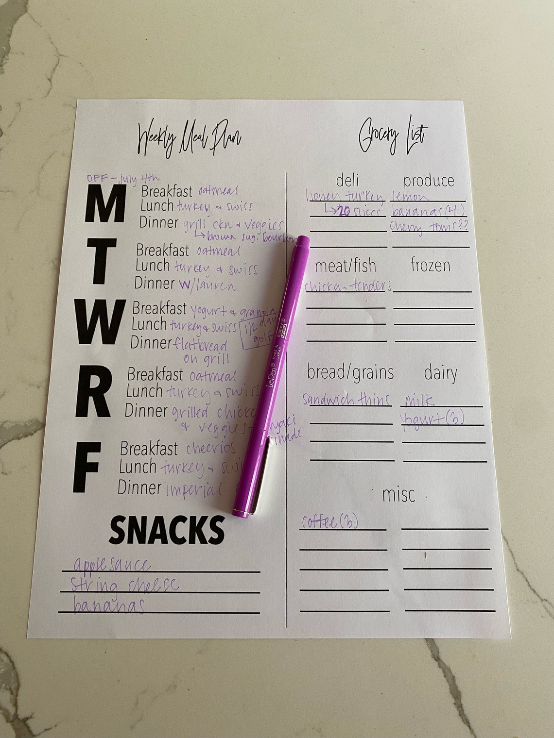 Printable Weekly Meal Planner Template - Etsy