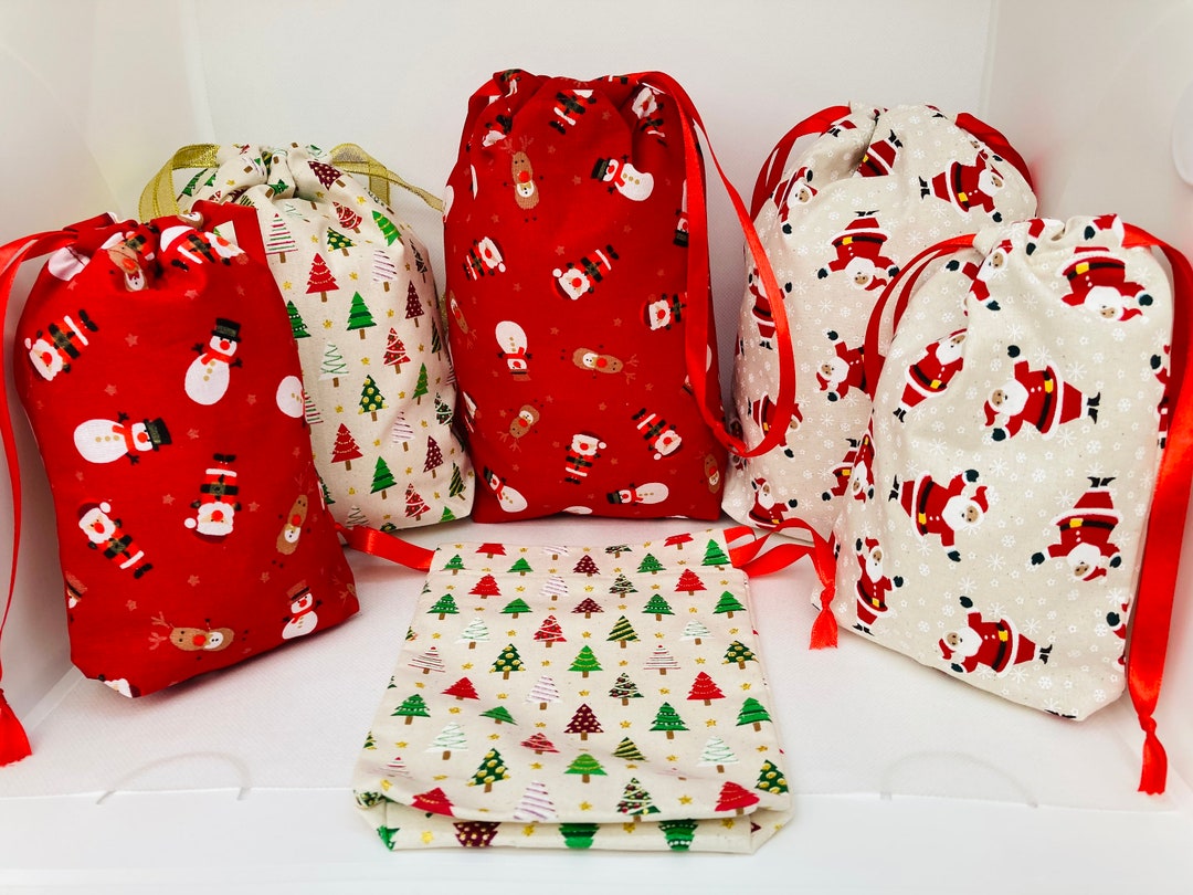 Reusable Christmas Gift Bags Fabric Gift Bags Drawstring Etsy UK