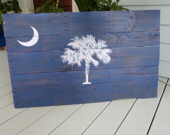 SC Logo SC Wood Sign South Carolina Wood Pallet Sign Wood Sign Palm Tree South Carolina State Outline Rustic Moon Palmetto