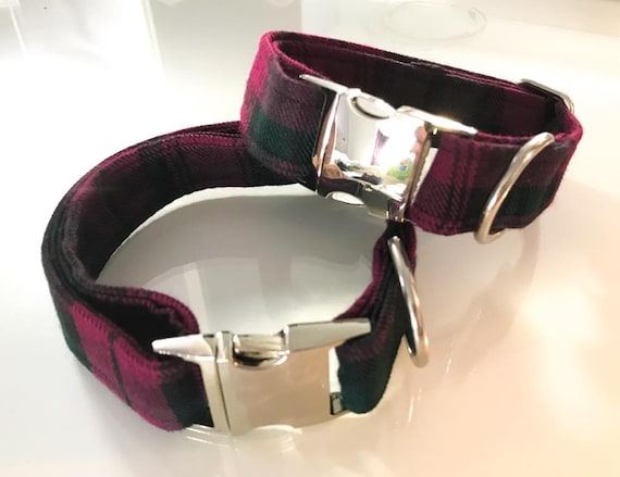 pink tartan dog collar
