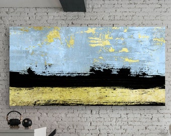 Large Abstract Painting On Canvas Gold Painting Blue Contemporary Abstract Oil Painting Original Abstract Canvas Wall Art Office Decor