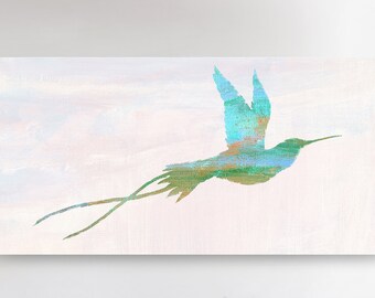 Large Abstract Painting Hummingbird Navy Blue Painting Original Art turquoise bird Painting Abstract Canvas Wall Art Abstract Office Decor