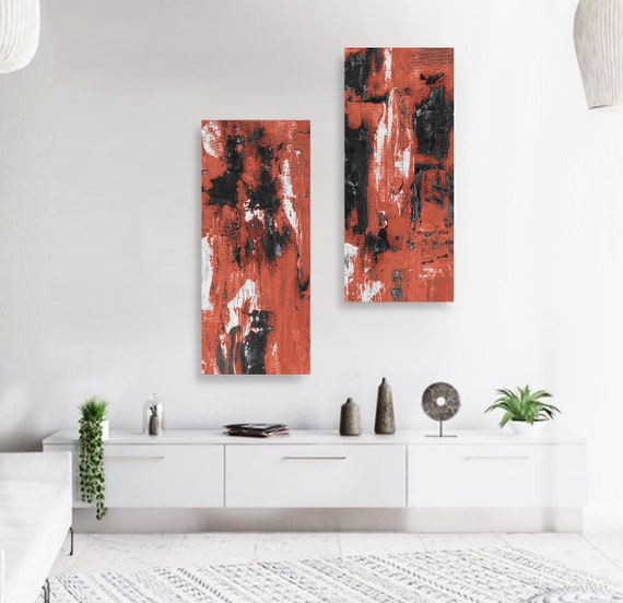 Two Piece Original Abstract Art Black Coral Large Modern Etsy