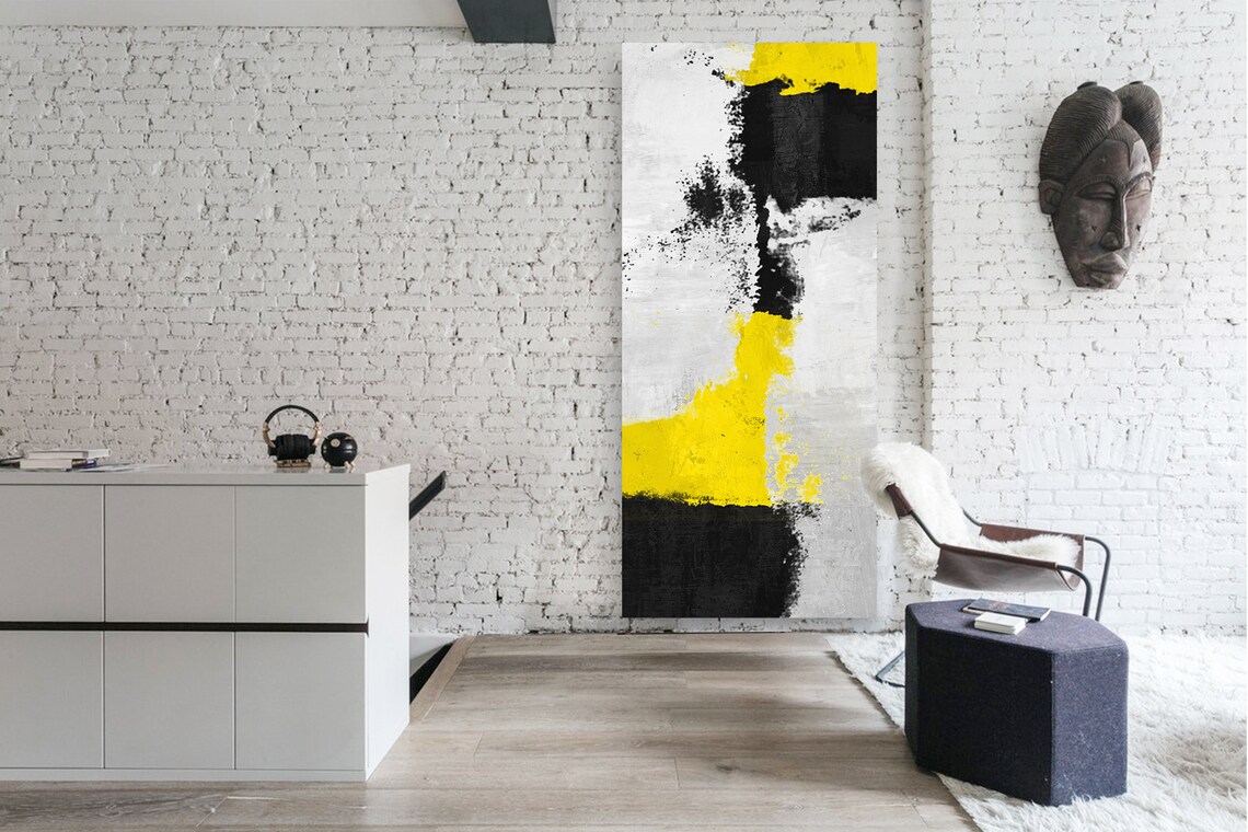 Black and Yellow Contemporary Wall Art Painting Modern Abstract Extra Large Oil Painting ...