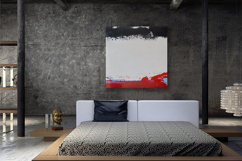 Modern Contemporary Art Black and White Red Painting Oil ...