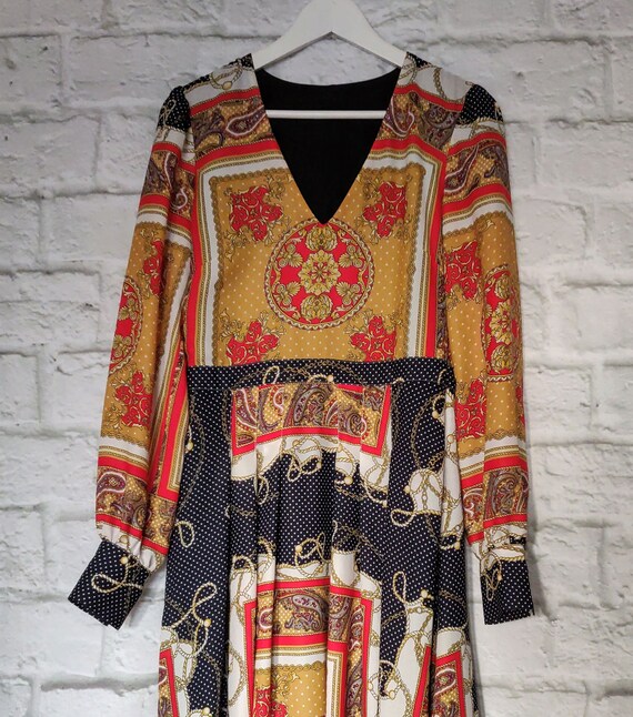 Vintage Scarf Print Midi Dress
