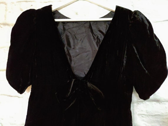 Vintage Lanz Black Velvet Dress with Deep V and Bo