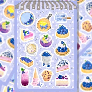 Blueberry Sweets Version 2 Stickerbogen | Elegante Dessert Aufkleber | Washi Papier in glänzend oder matt