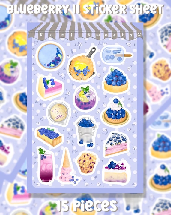 Blueberry Dessert Washi Stickers | Glossy or Matte Finish