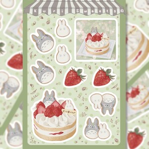 Japanischer niedlicher Charakter Erdbeerkuchen und Keks kiss-cut Vinyl-Stickerbogen | Kawaii Dessert Aufkleber
