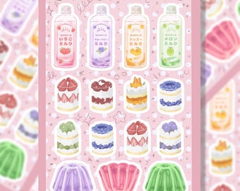 Colorful Sweets Sticker Sheet | Japanese Desserts, Milk Cartons | Washi Paper