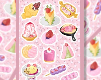 Japanese Sweets sticker sheet | Elegant dessert stickers | Washi paper with glossy or matte finish