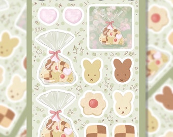 Bunny cookies sticker sheet | Rabbit and biscuits dessert vinyl stickers | soft and elegant