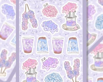 Hydrangea Cafe sticker sheet | Elegant floral stickers | Washi paper with glossy or matte finish